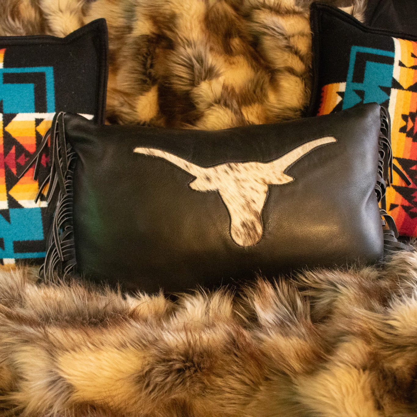 Leather Cowhide Bull Decorative Throw Pillow
