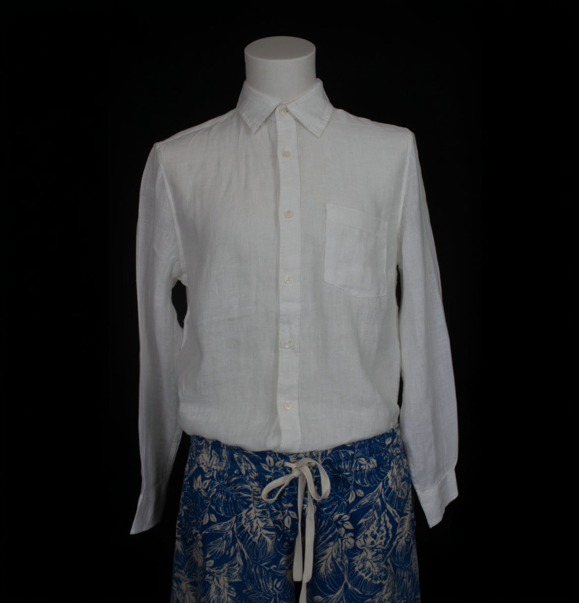 Panama Jack Long-Sleeve 100% Linen White Button-Up Shirt