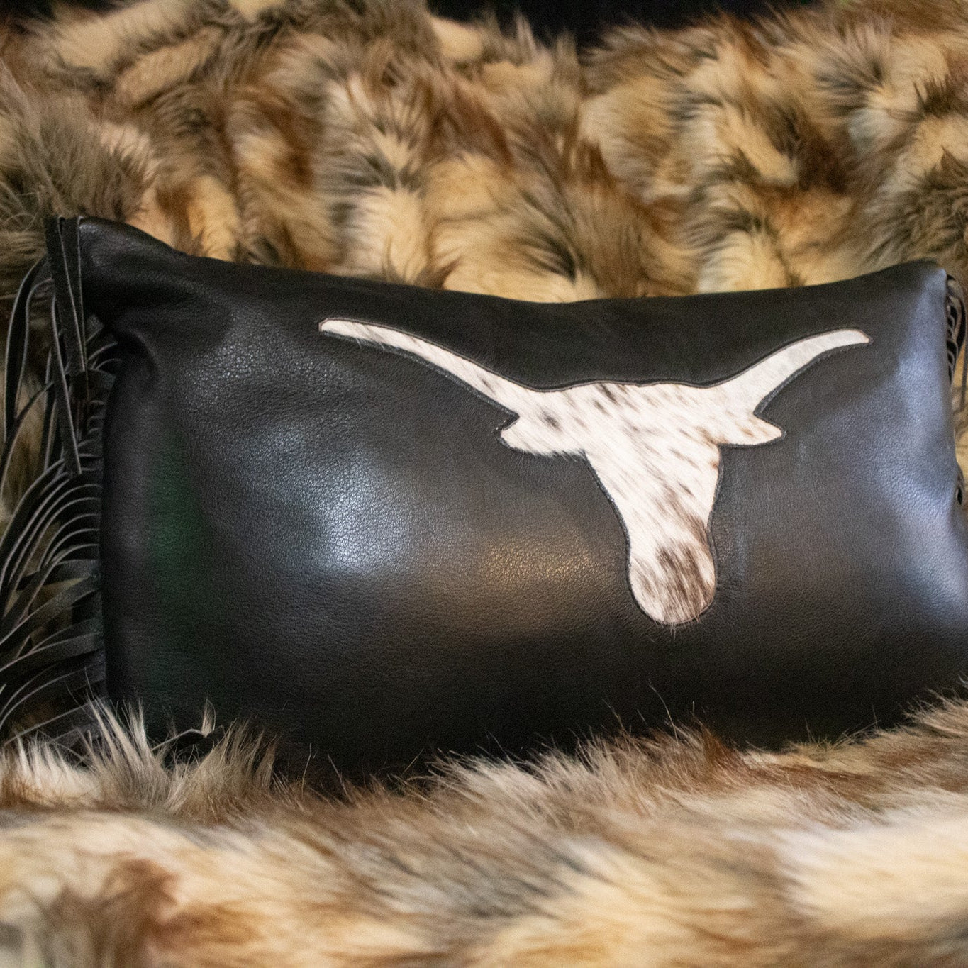 Leather Cowhide Bull Decorative Throw Pillow