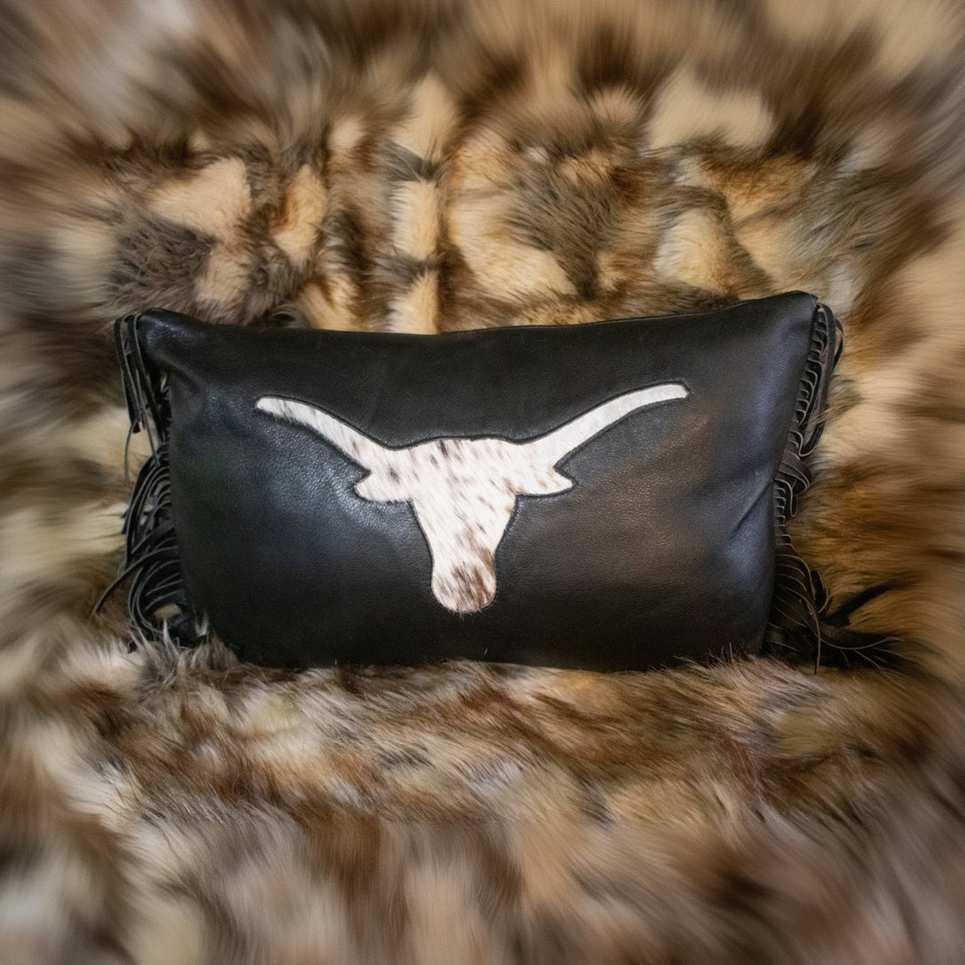 Leather Cowhide Bull Decorative Throw Pillow