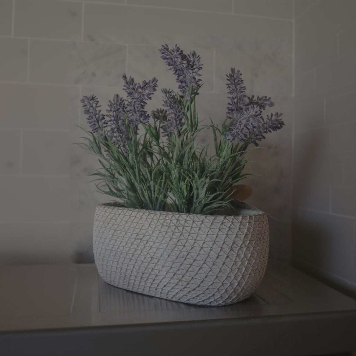 Lavender White Net Design Pot Decor