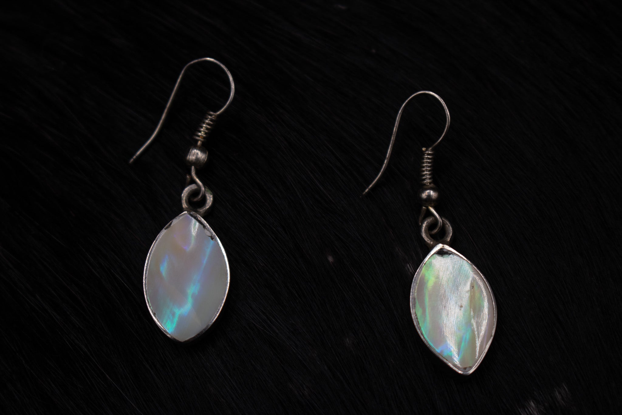 Tear Drop Black and White Moon Stone Drop Earrings