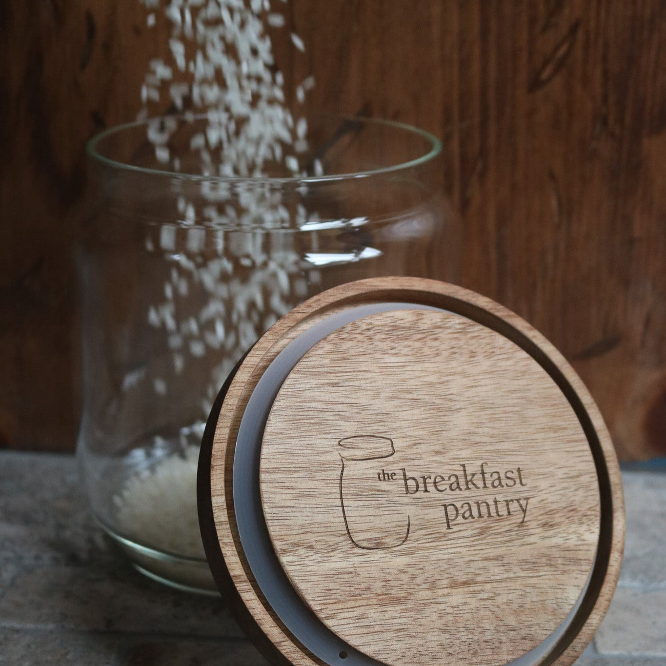 The Breakfast Pantry Jumbo Medium Glass Canister with Acacia Wood Lid