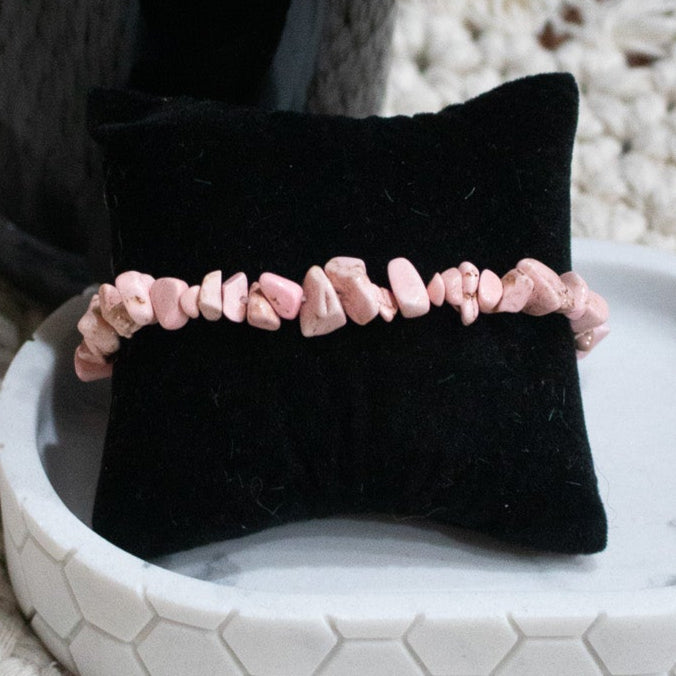 Rhodochrosite Stone Beaded Stretchy Bracelet