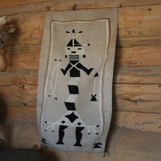 Vintage 1970s Navajo Single Yei Figure Handwoven Wool Rug - 21.5x35 inches