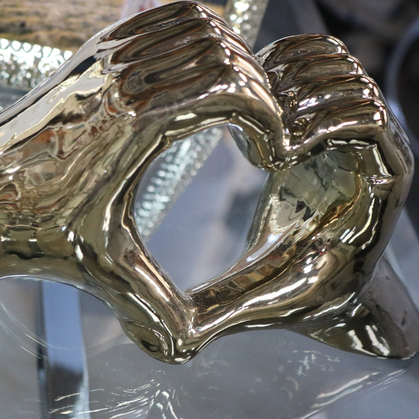 Golden Heart Hands Sculpture