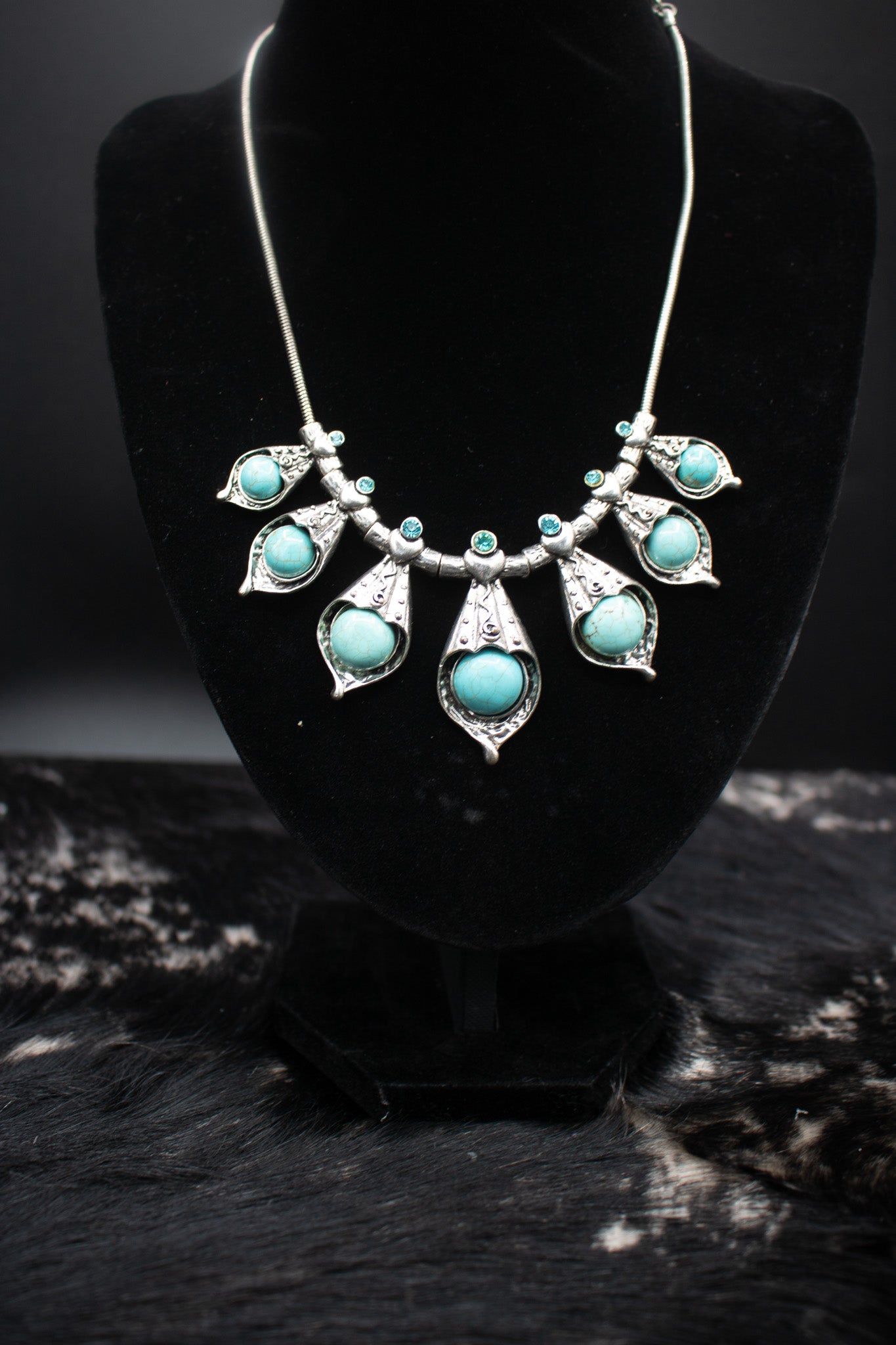 Silver Encased Turquoise Stone Charm Necklace