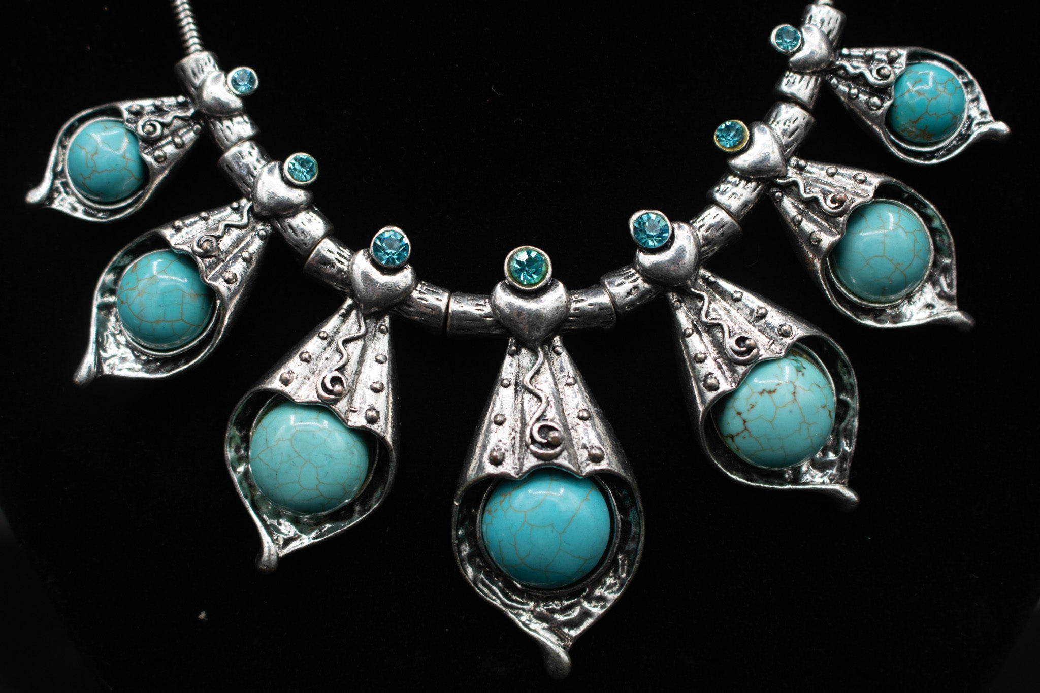 Silver Encased Turquoise Stone Charm Necklace