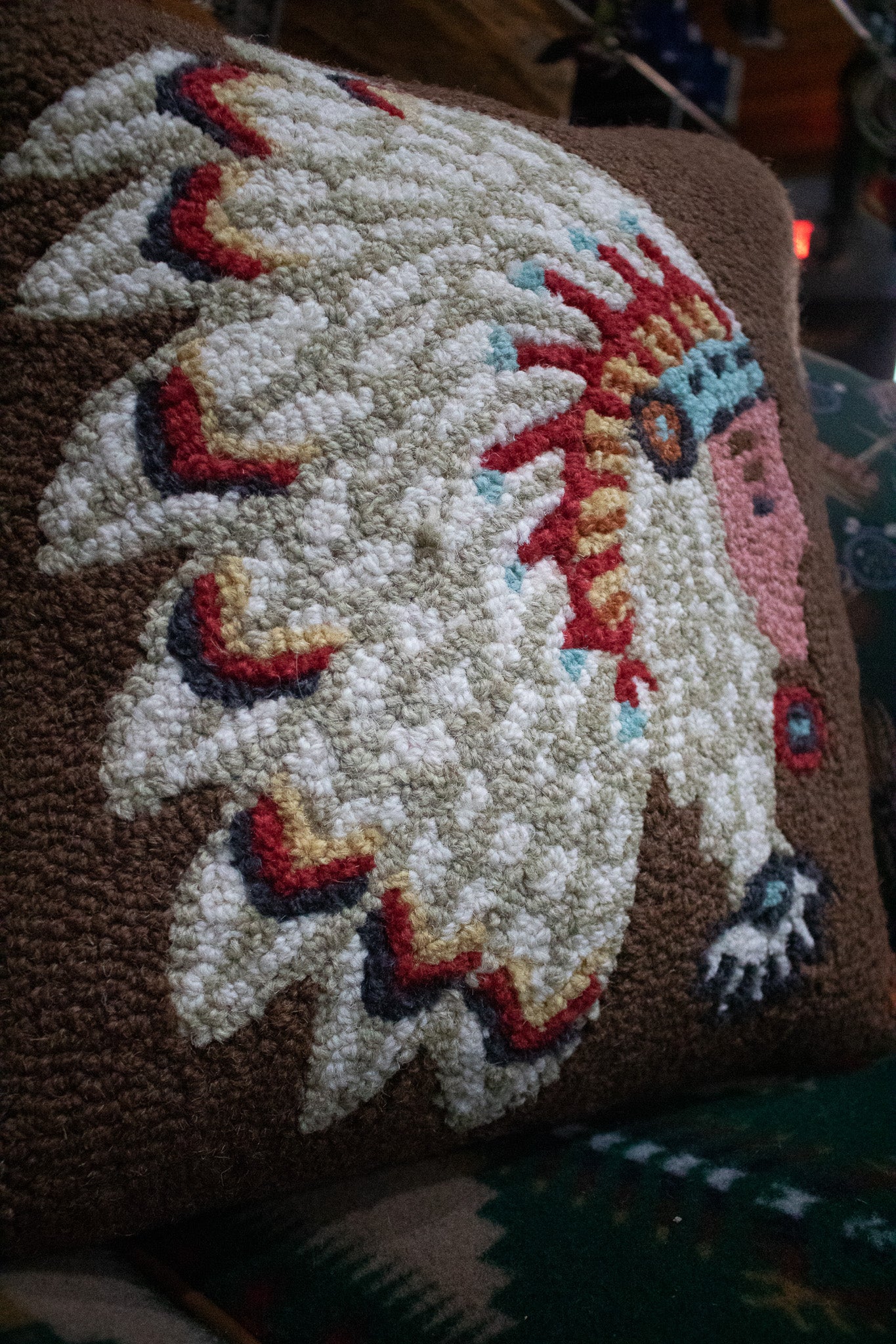 Chandler 4 corners Native Chief Hooked Wool Pillow