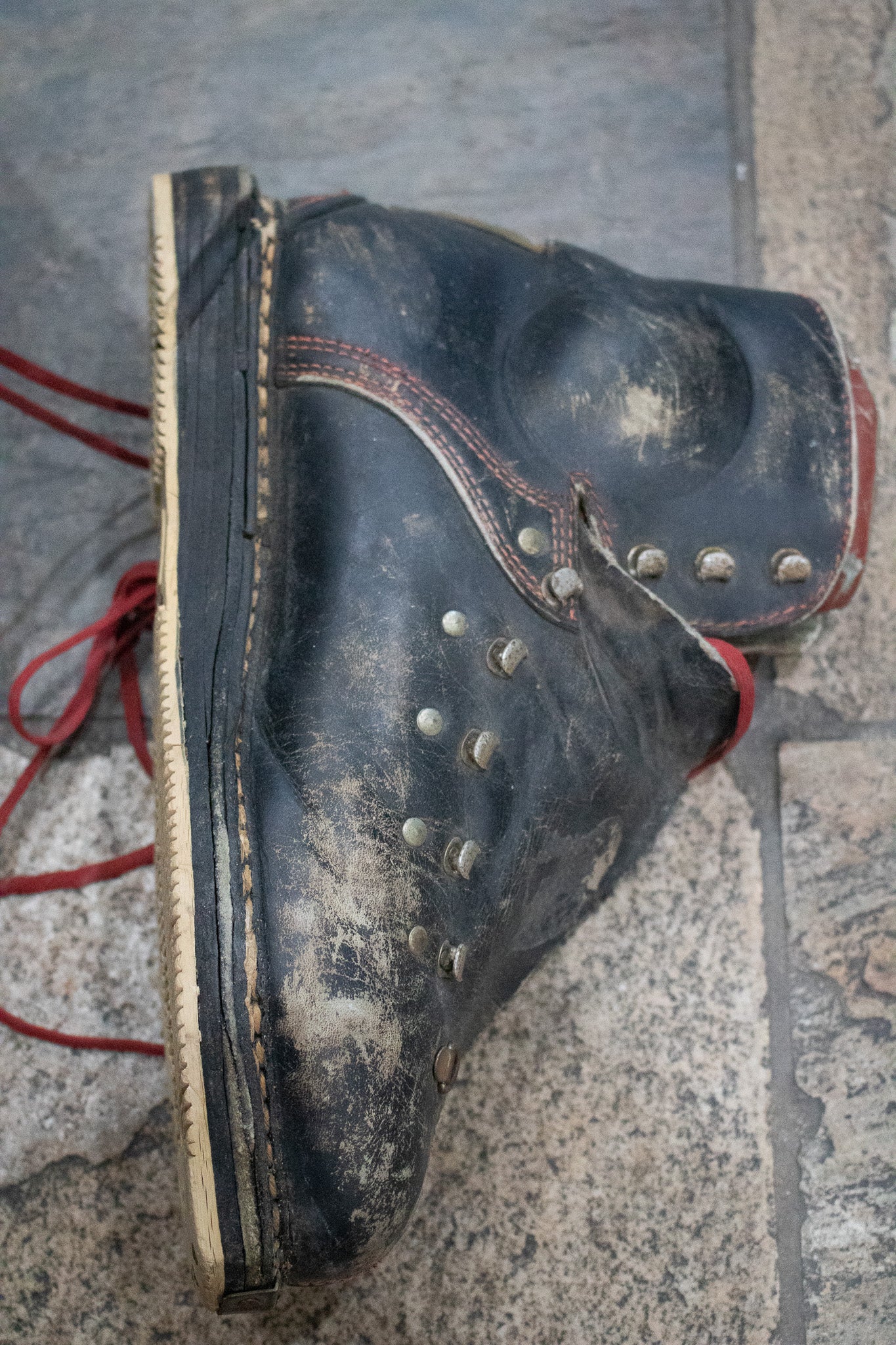 Vintage Black Dolomite Leather Ski Boots