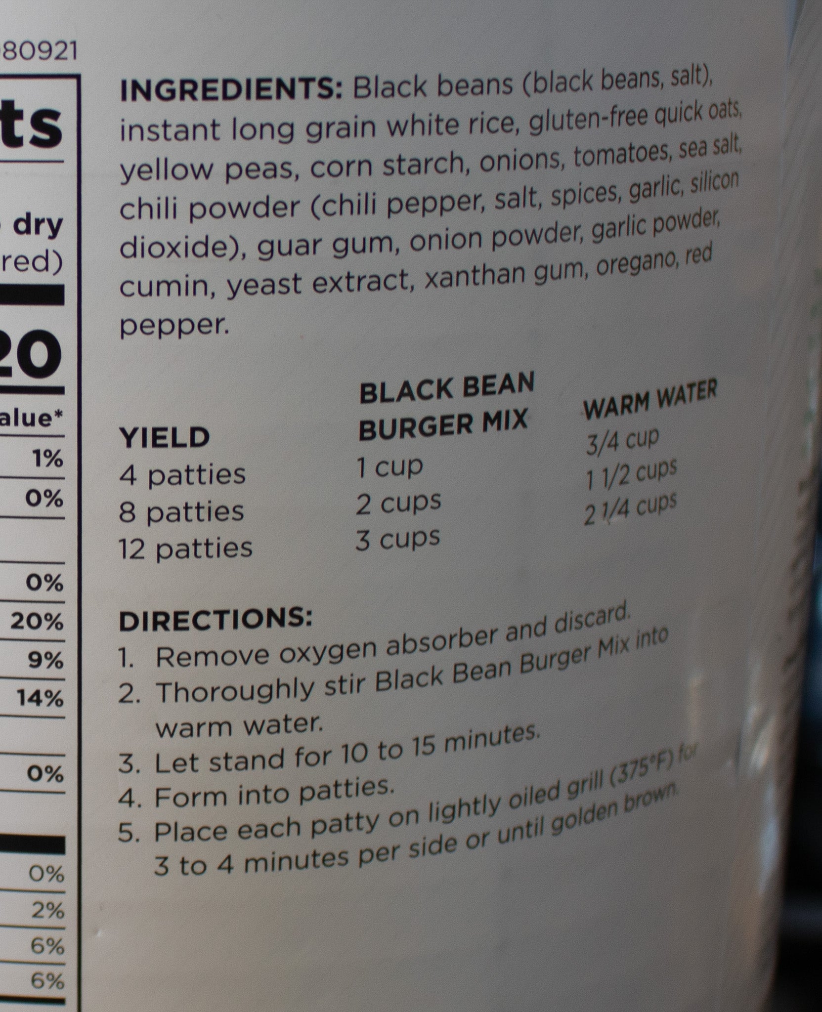 Augason Farms Gluten Free Black Bean Burger Mix