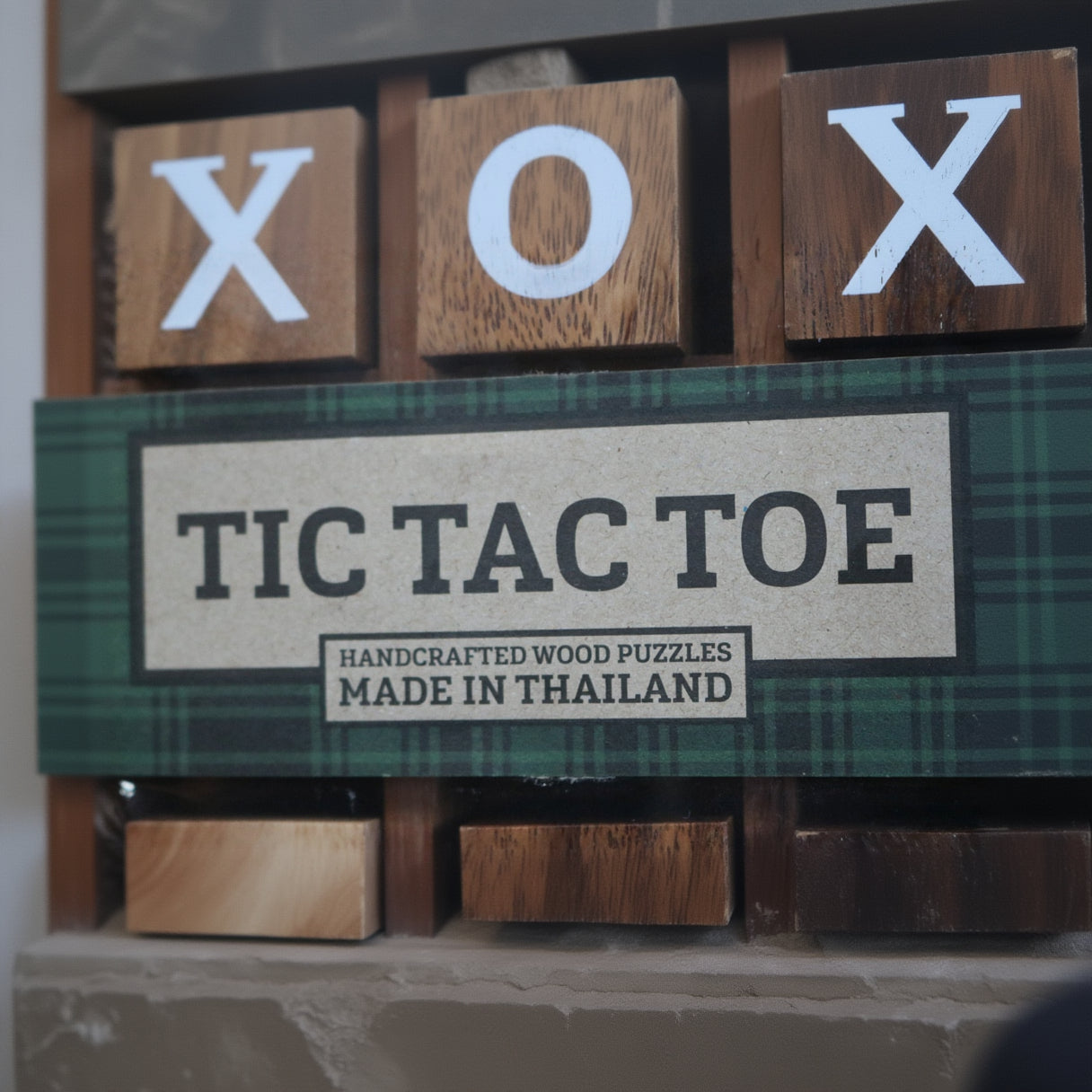 Tic Tac Toe Wooden Tabletop Game Set XOXO Decor Handcrafted Thailand New