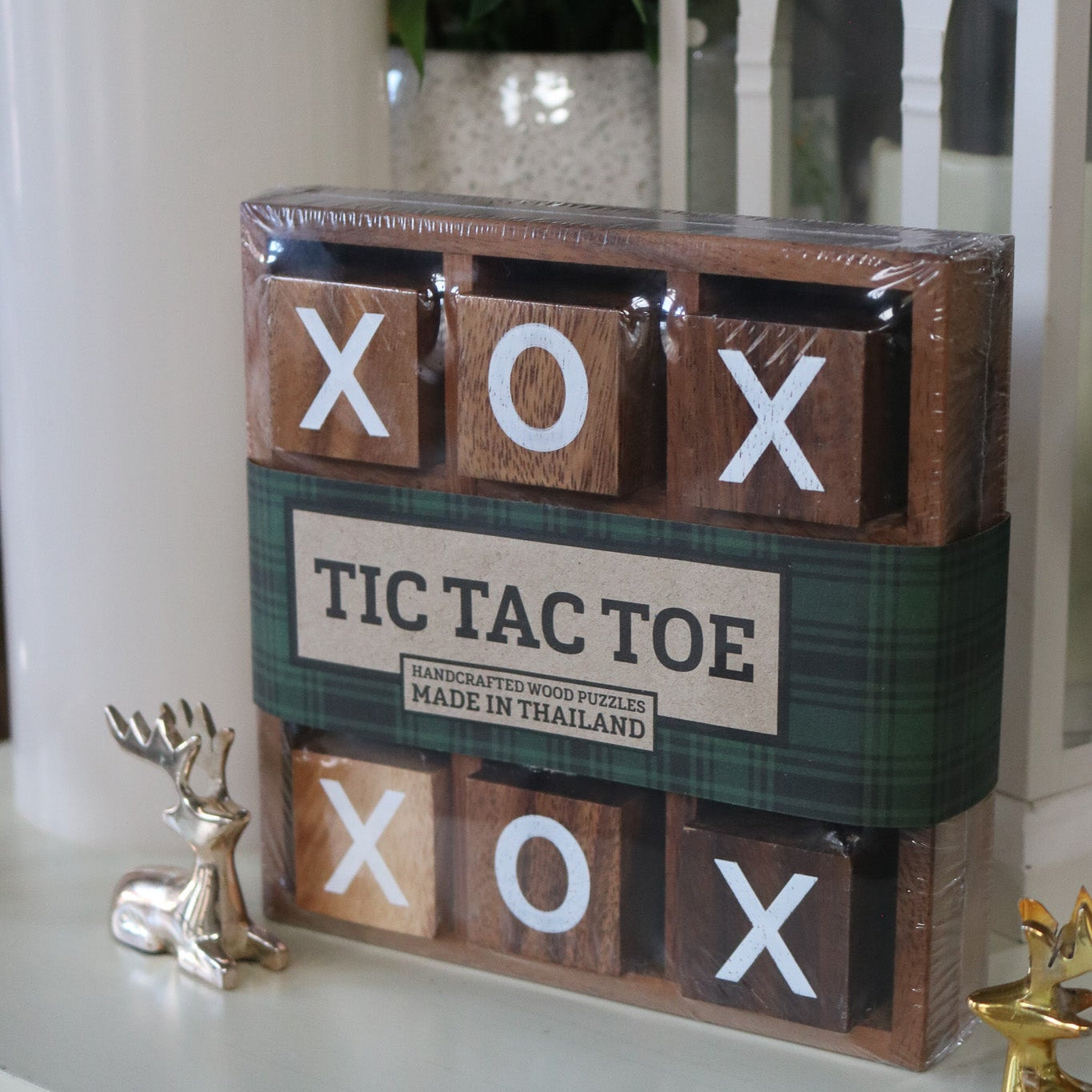 Tic Tac Toe Wooden Tabletop Game Set XOXO Decor Handcrafted Thailand New