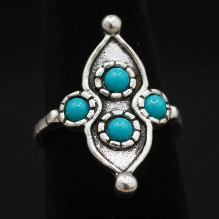 Silver Tone Four Stone Faux Turquoise Ring Size 4.5