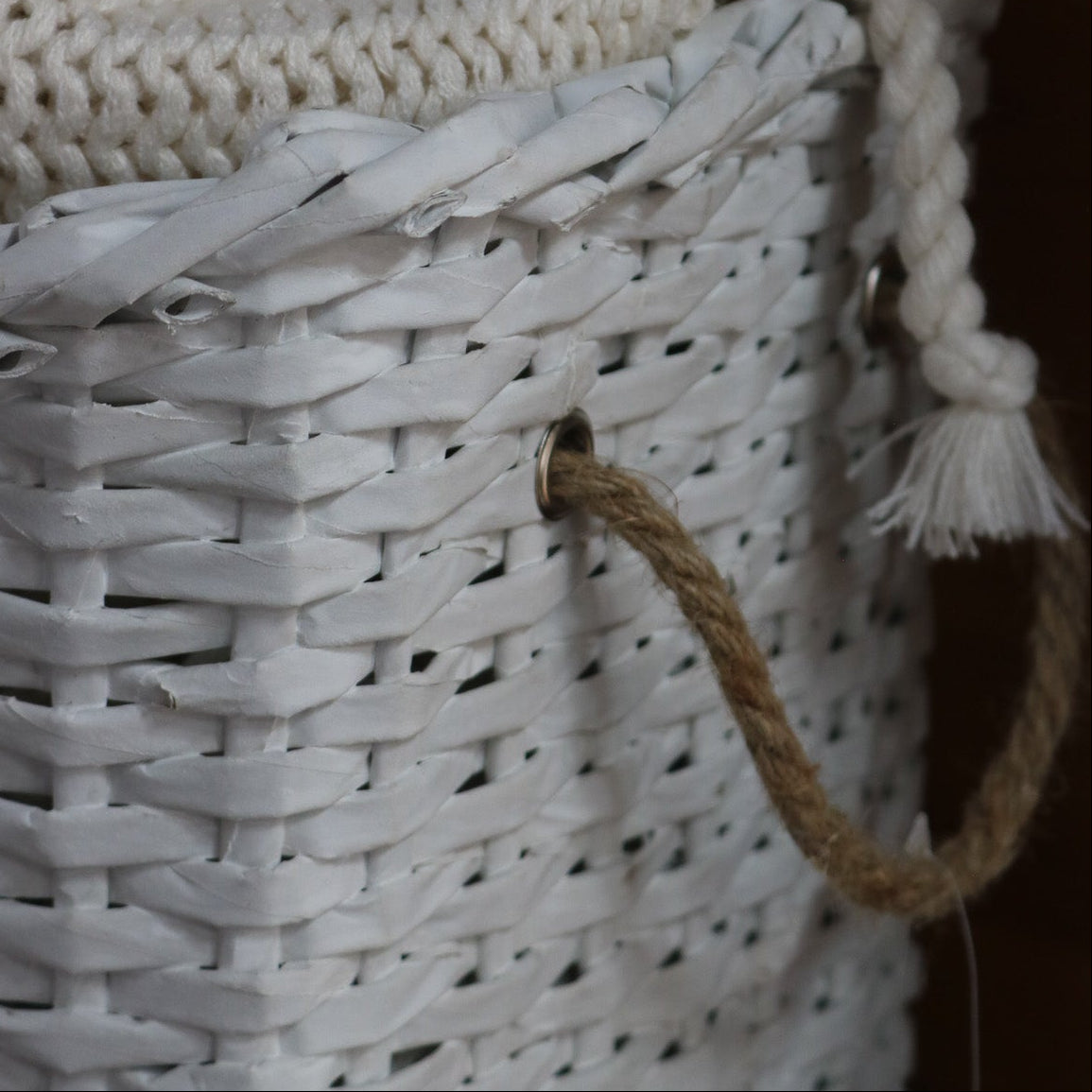WH Kids White Paper Basket with Rope Handles