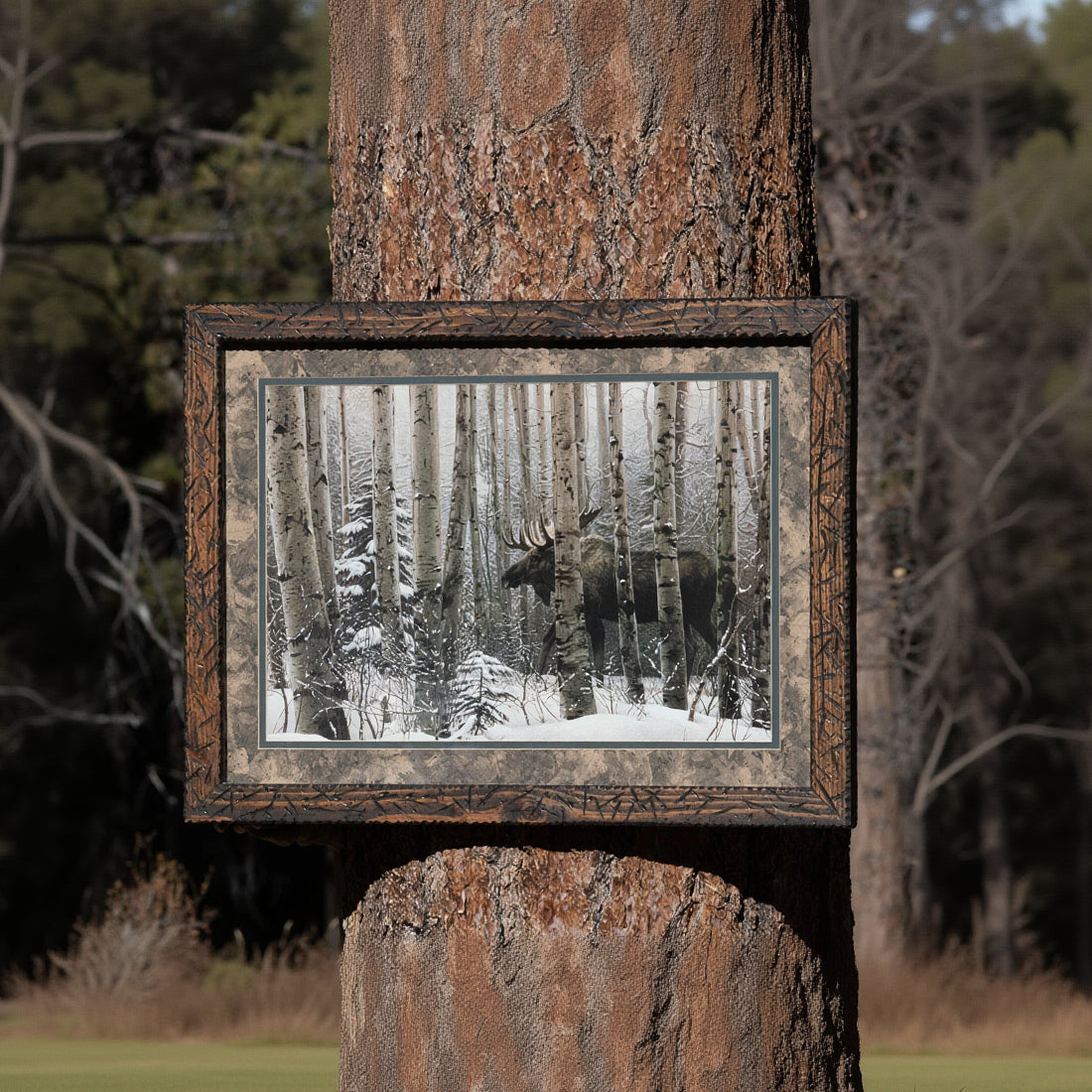 Moose Walking Through the Snow-Cover Forest Large Custom Solid Wood Framed Print