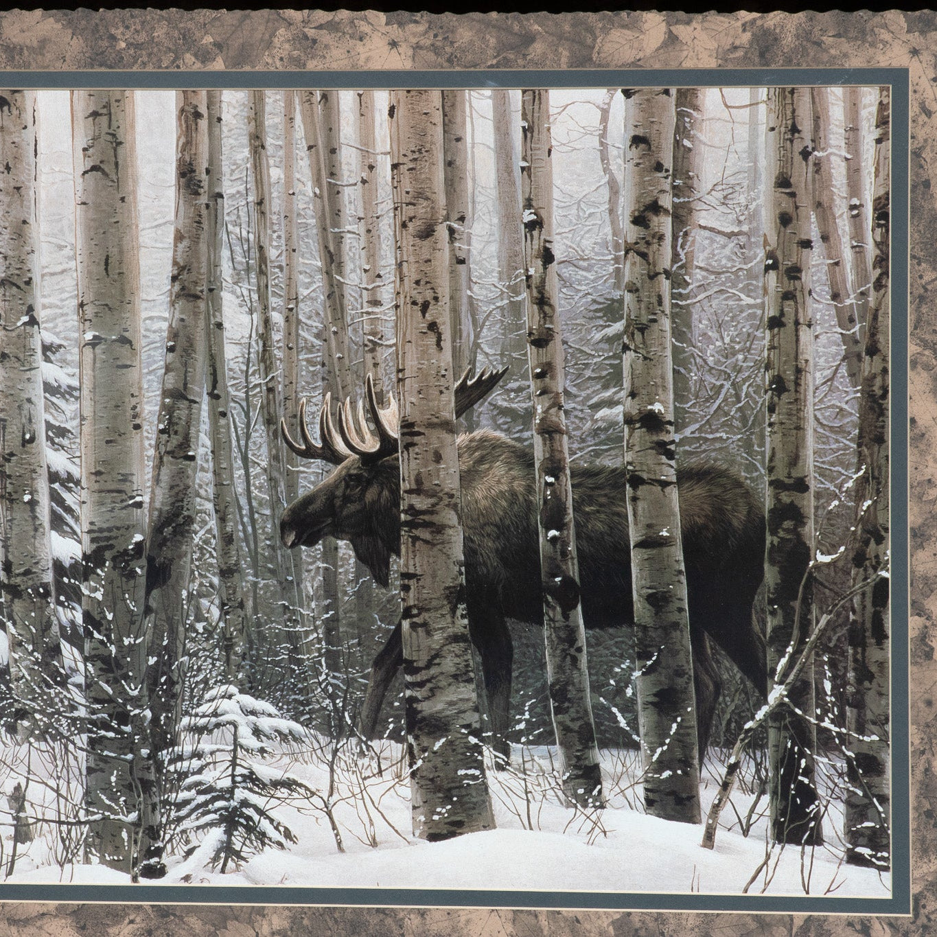 Moose Walking Through the Snow-Cover Forest Large Custom Solid Wood Framed Print