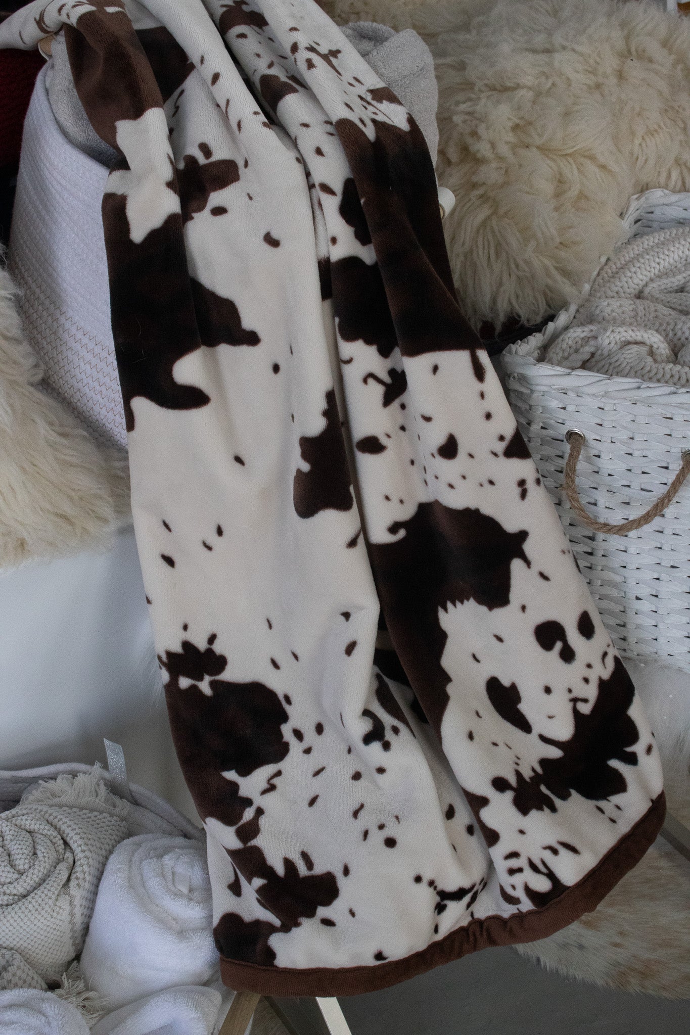 Soft Cozy Double Sided Cow Hide Style Print Flannel Fleece Blanket