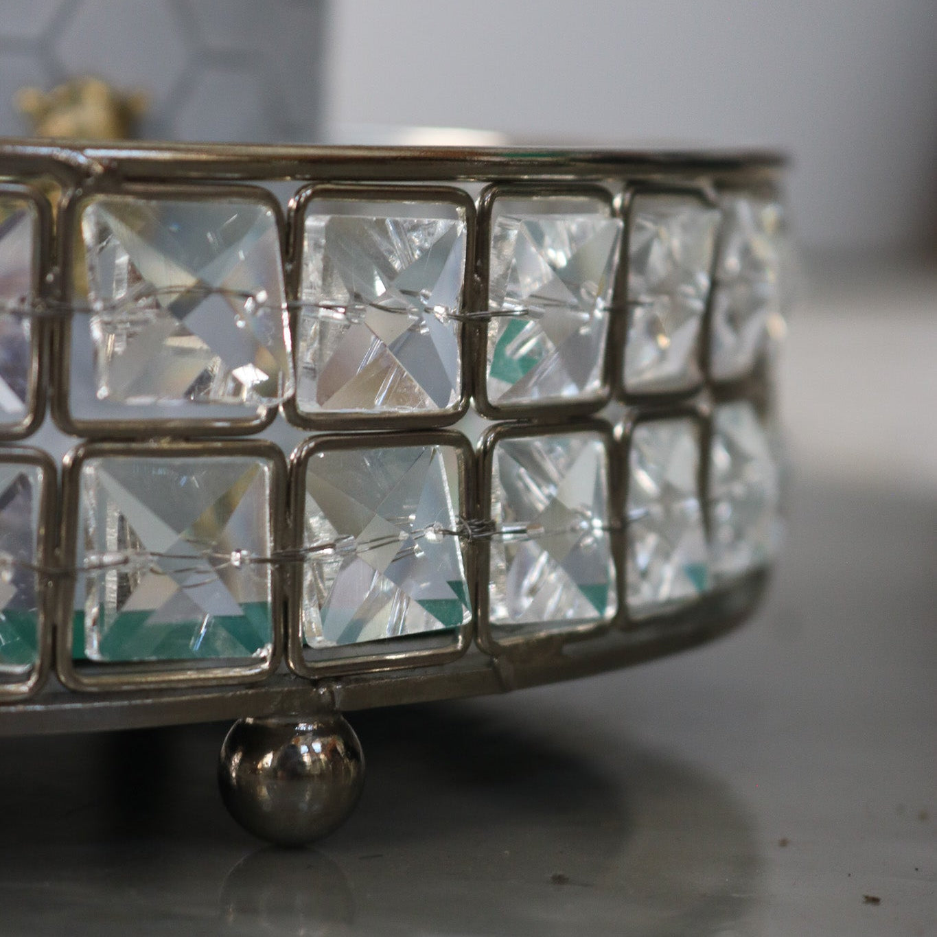 Elegant and Glamorous Gem-Lined Vanity Tray with Mirror