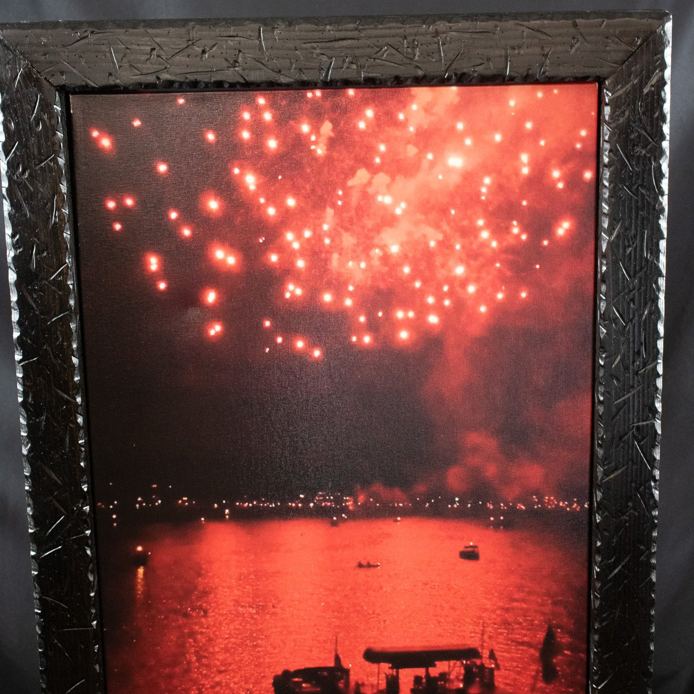 Original John Hummel Red Fireworks Photo Print Big Bear Lake California 25x35 Framed Wall Art