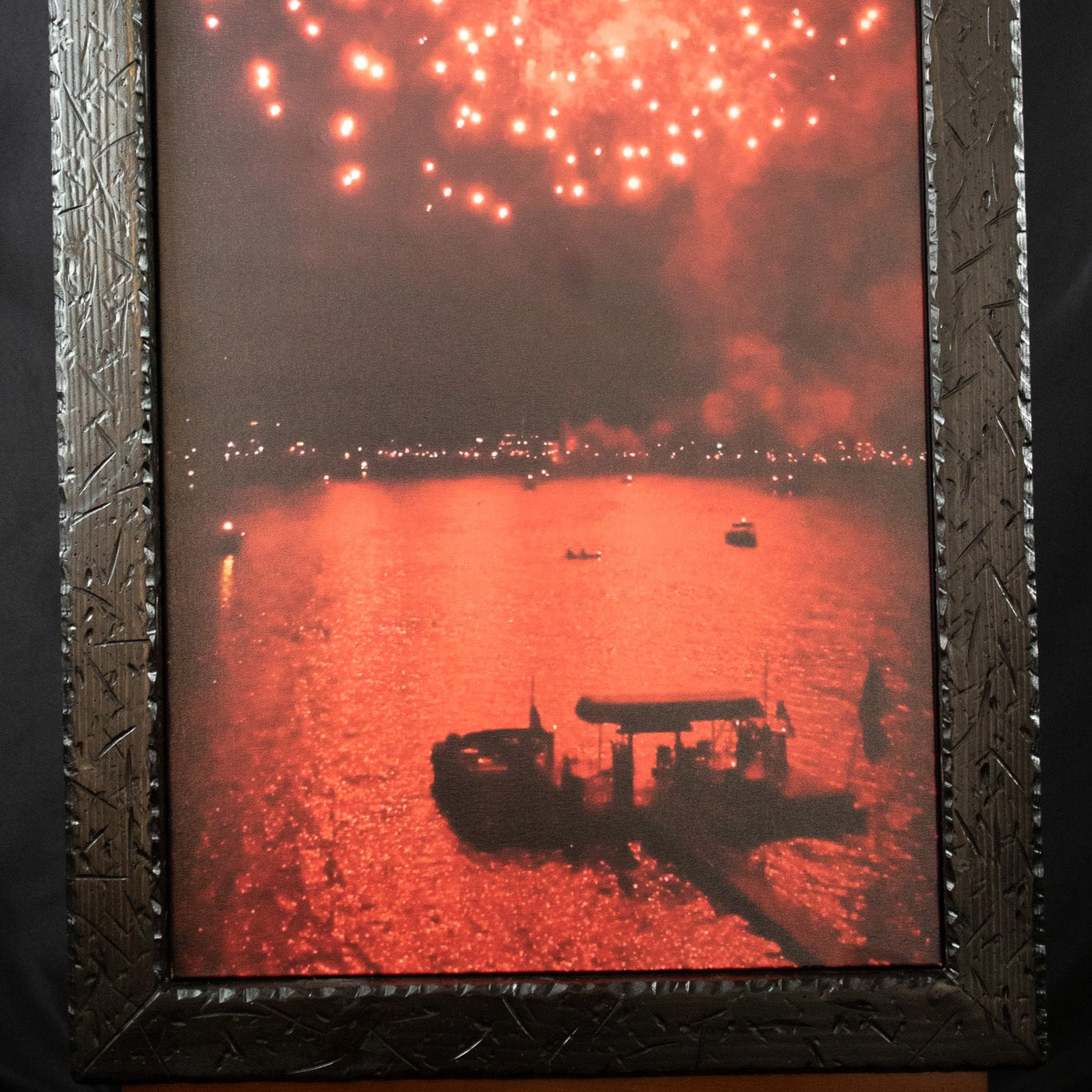 Original John Hummel Red Fireworks Photo Print Big Bear Lake California 25x35 Framed Wall Art