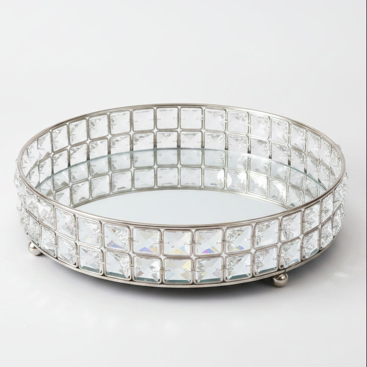 Elegant and Glamorous Gem-Lined Vanity Tray with Mirror