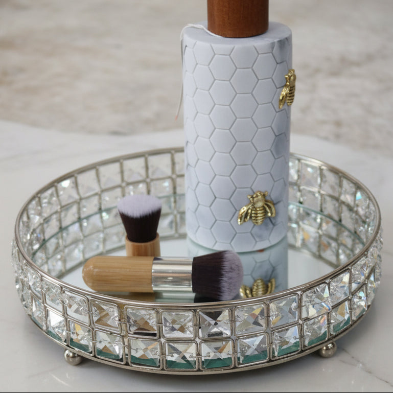 Elegant and Glamorous Gem-Lined Vanity Tray with Mirror