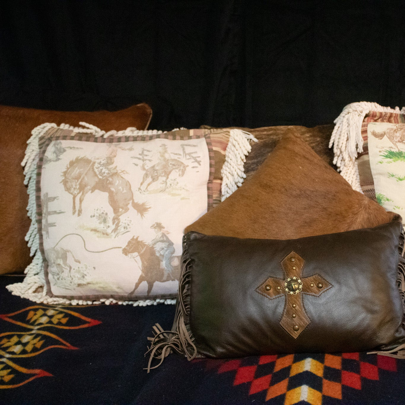 Rodeo Cowboys and Bucking Bronco Decorative Throw Pillow