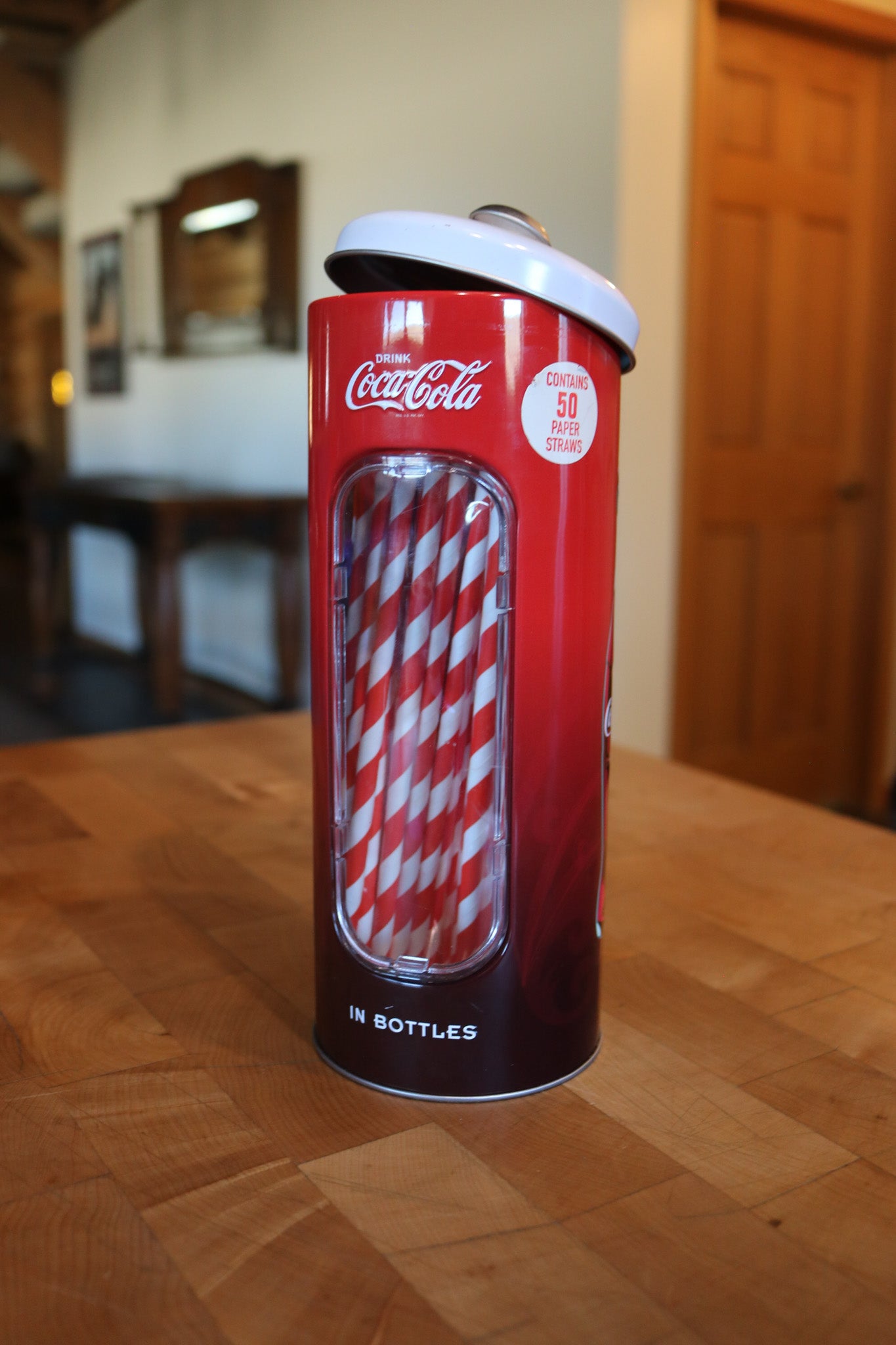 Coca-Cola Metal Tin Straw Holder