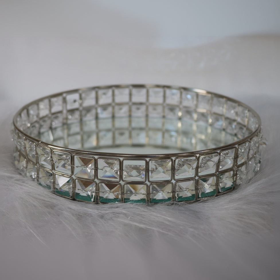 Elegant and Glamorous Gem-Lined Vanity Tray with Mirror