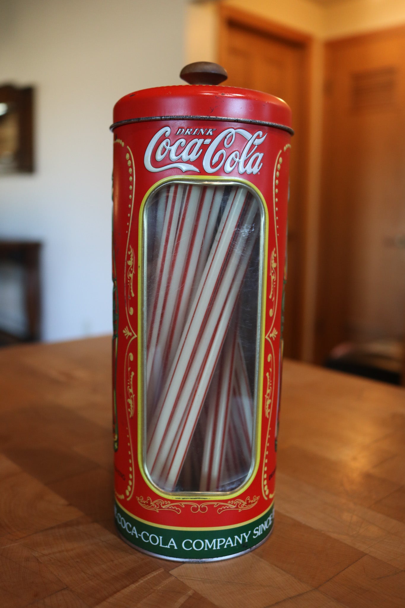 Vintage Coca-Cola Metal Tin Straw Holder