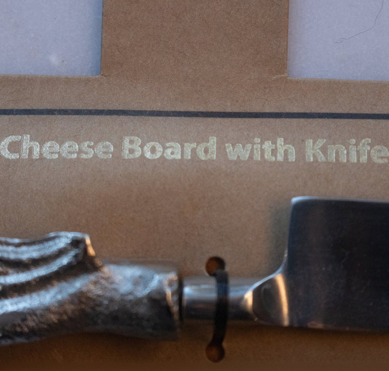 Elegant Marble Cheese Board with Chrome Leaf Handles and Chrome Cheese Knife