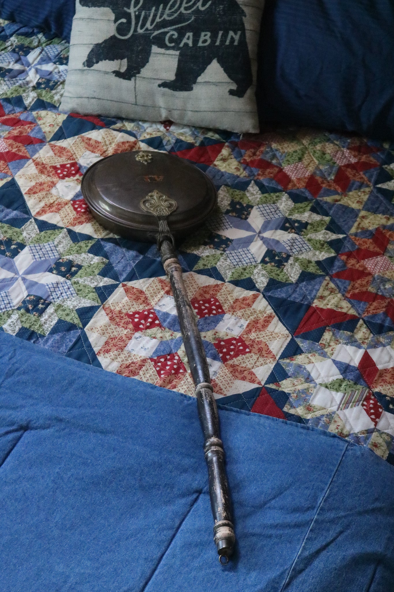 Antique Copper Bed Warmer with Wooden Handle