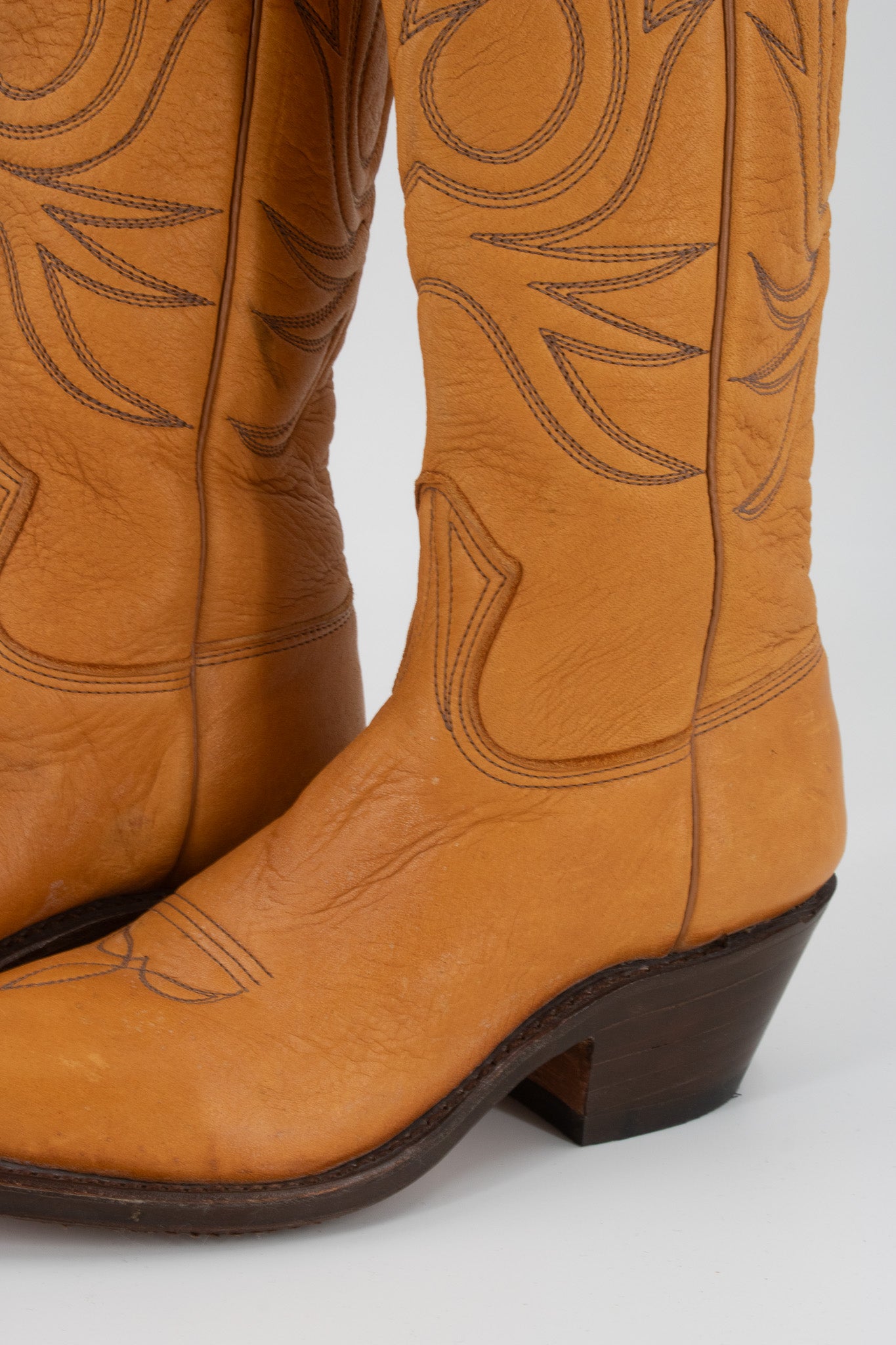 The Classic Stewart Boot Company 70's Vintage Brown Leather Cowboy Boots Size 5 1/2