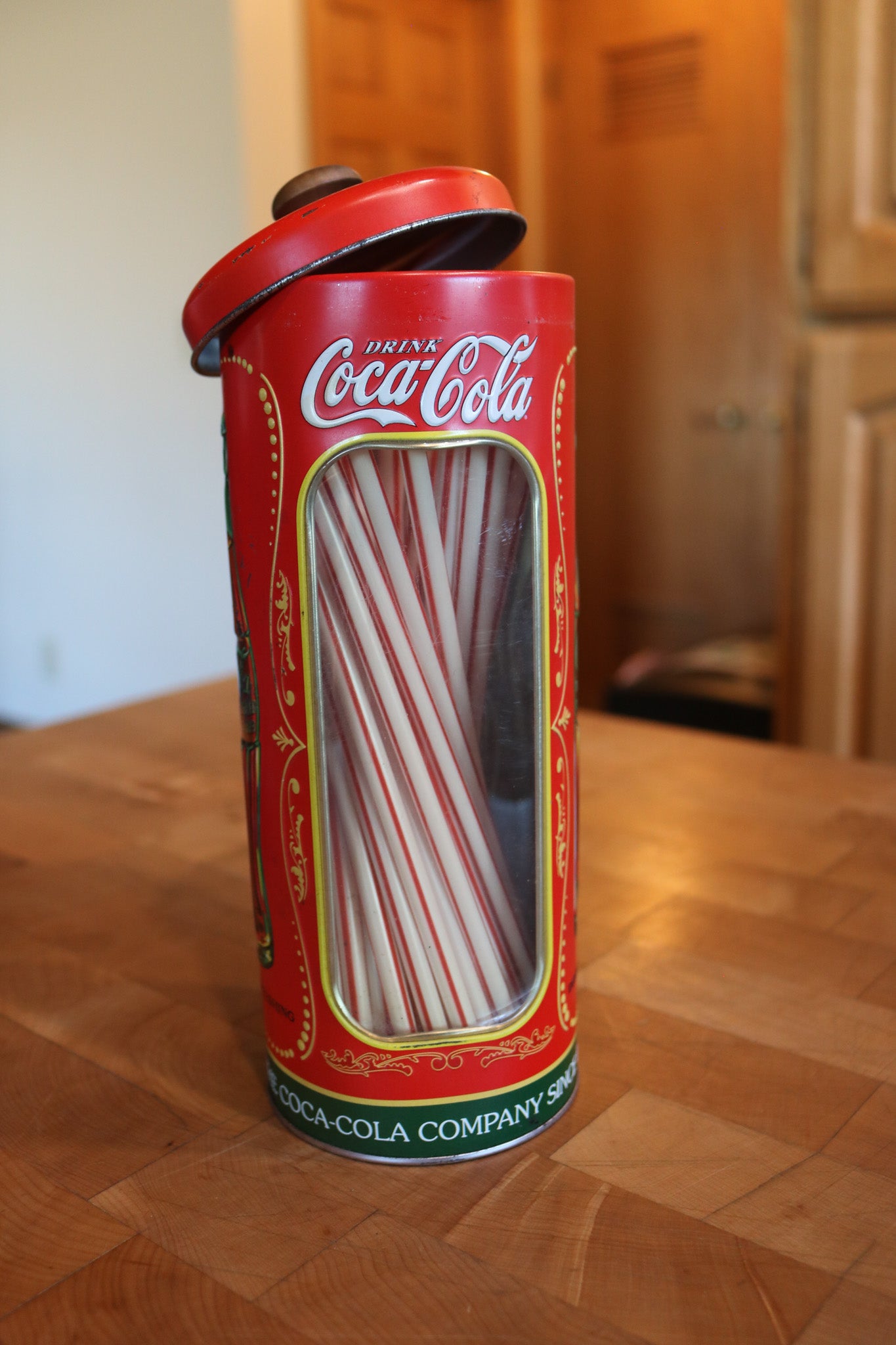 Vintage Coca-Cola Metal Tin Straw Holder