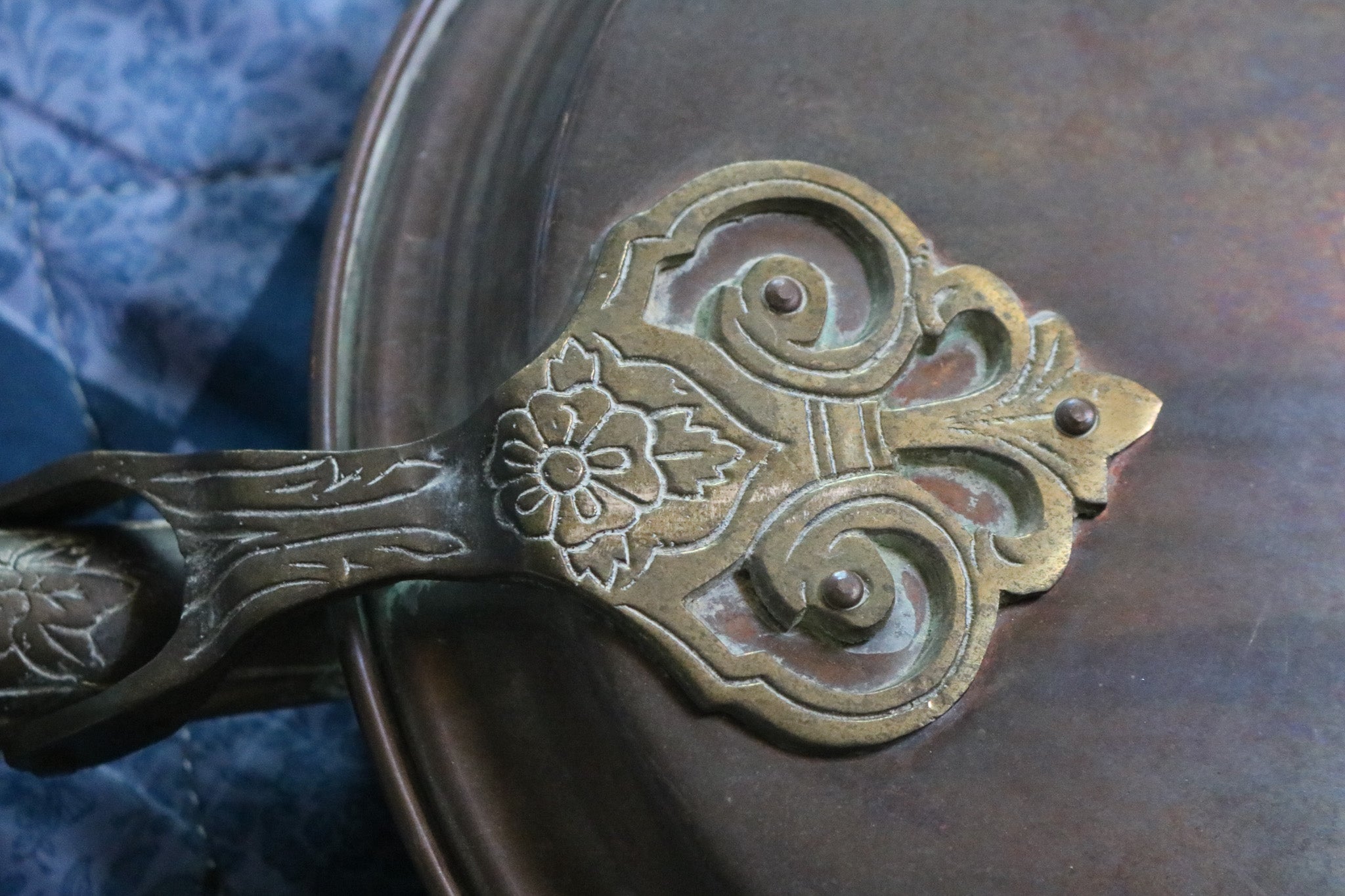 Antique Copper Bed Warmer with Wooden Handle