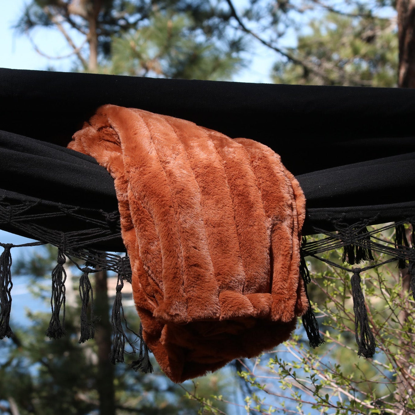 DKNY Wide Stripe Faux Fur Throw Soft Brown Blanket 50” x 70” for Ultimate Warmth and Style