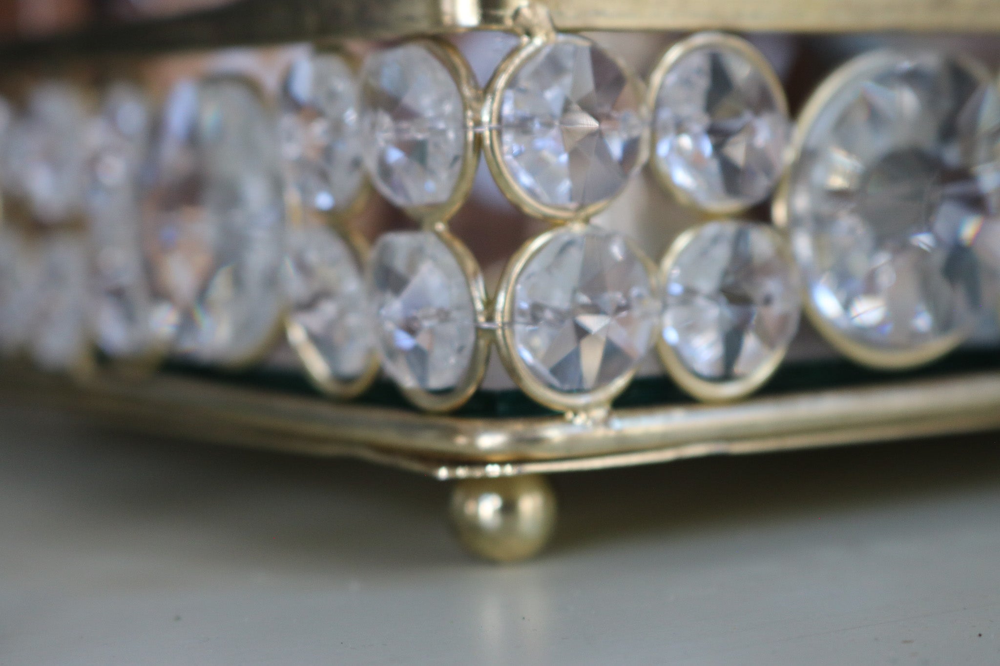 Elegant Mirror Catch-All Tray with Gold & Crystal Border and Handles