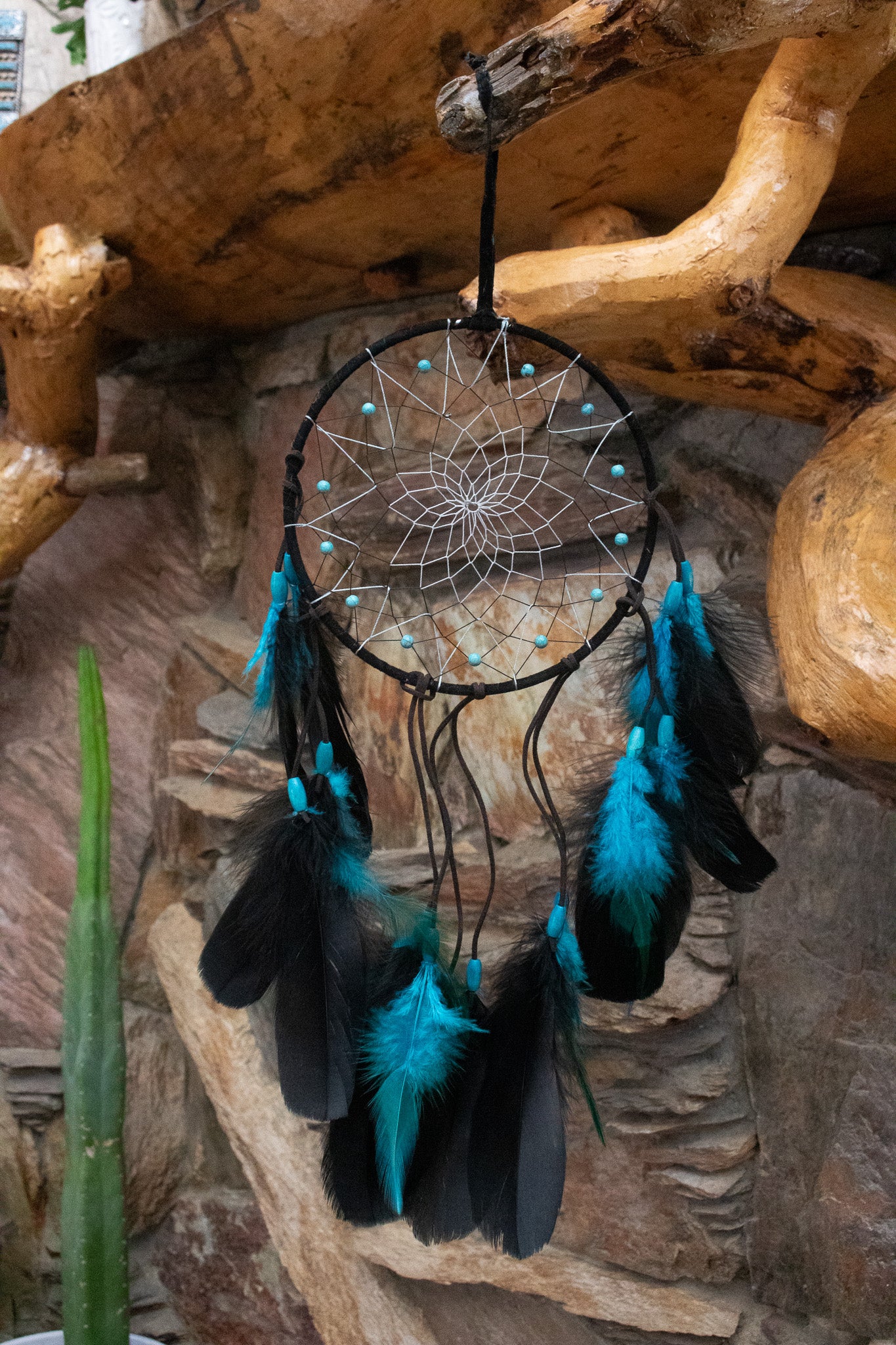 Handmade Blue and Black Feather Dream Catcher
