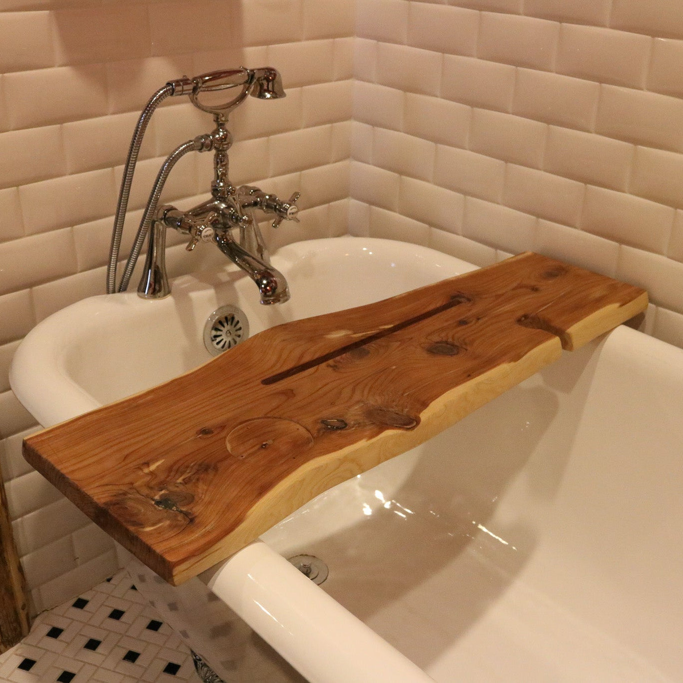 Live Edge Redwood Bath Tray Fits Tubs 32"-34