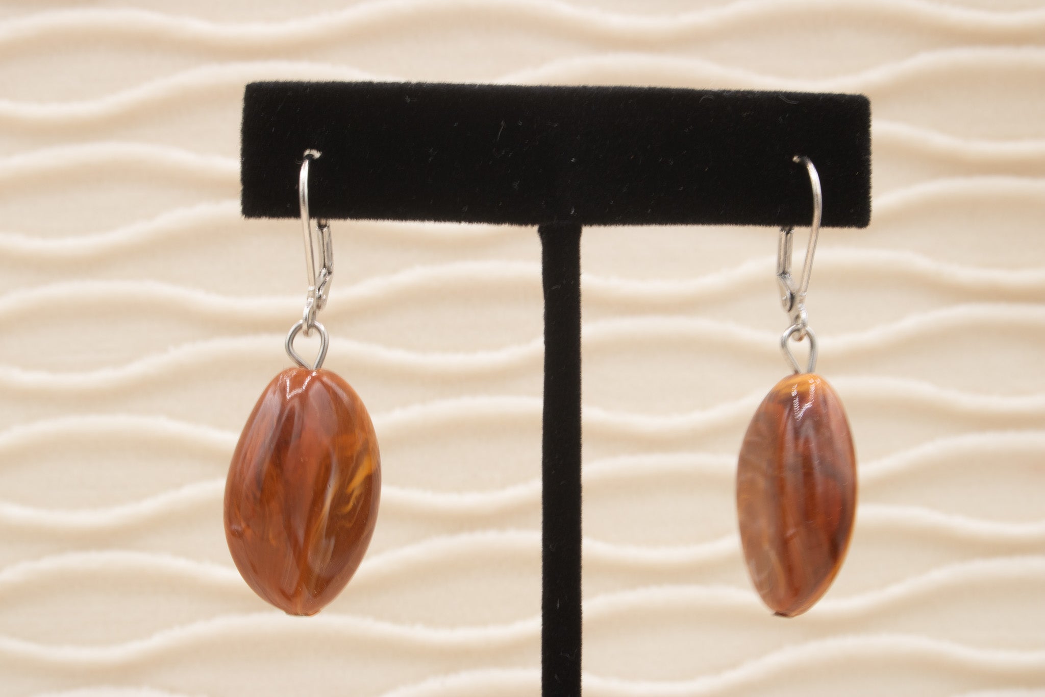 Handmade Brown Bead Dangle Earrings