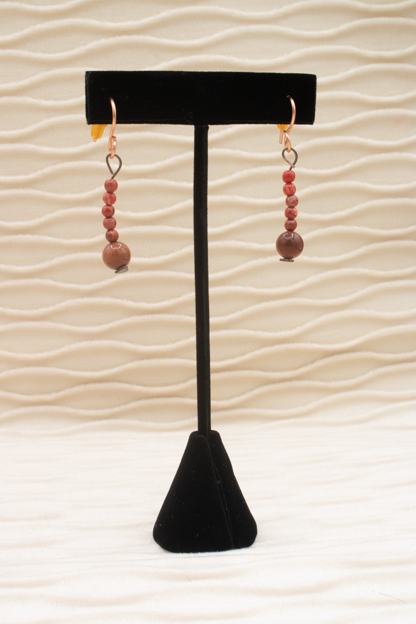 Hand Crafted Jasper and Goldstone Beaded Earrings