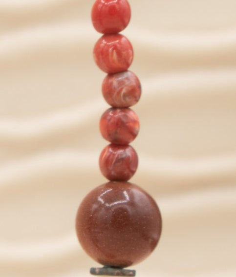 Hand Crafted Jasper and Goldstone Beaded Earrings