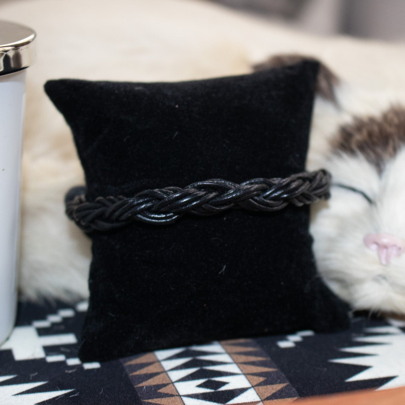 Black Leather Cord Braided Adjustable Bracelet