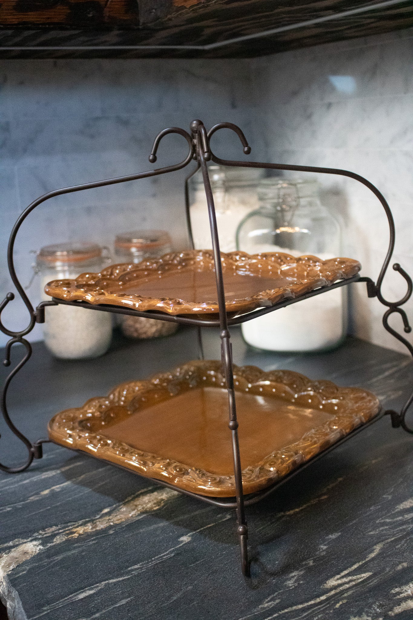 Two Tier Celebrating Home Square Serving Dish