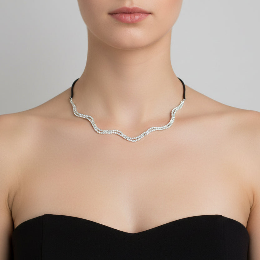 Silver Aluminum Cubic Zirconia Necklace