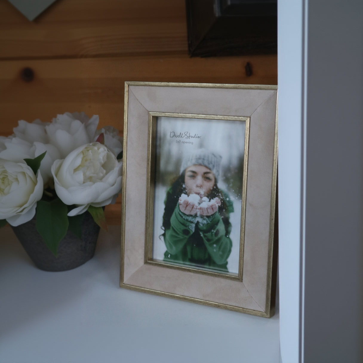 Dwell Studio Velvet Photo Frame 5x7 Gold Trim Beige Picture Frame Home Decor