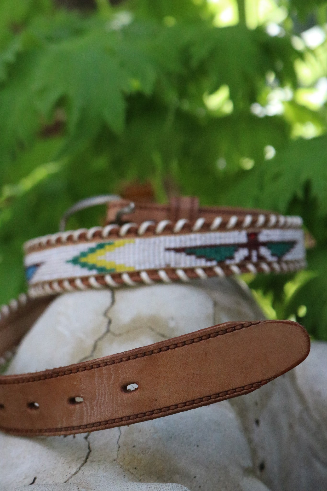 Hand-beaded Cowhide Belt