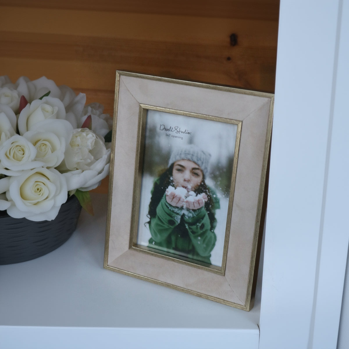 Dwell Studio Velvet Photo Frame 5x7 Gold Trim Beige Picture Frame Home Decor