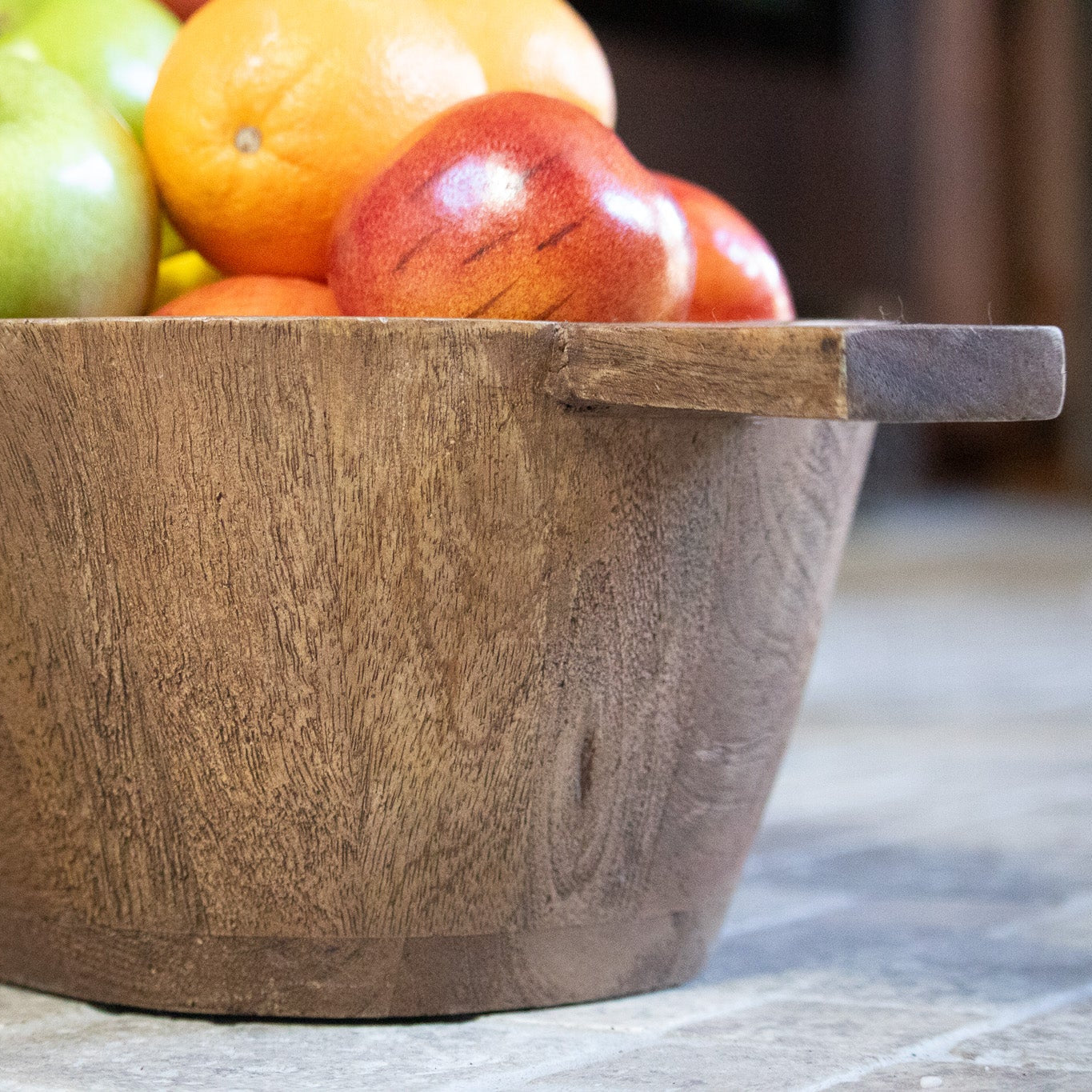 Wood Serving Bowl with Flat Handles - Large and Deep